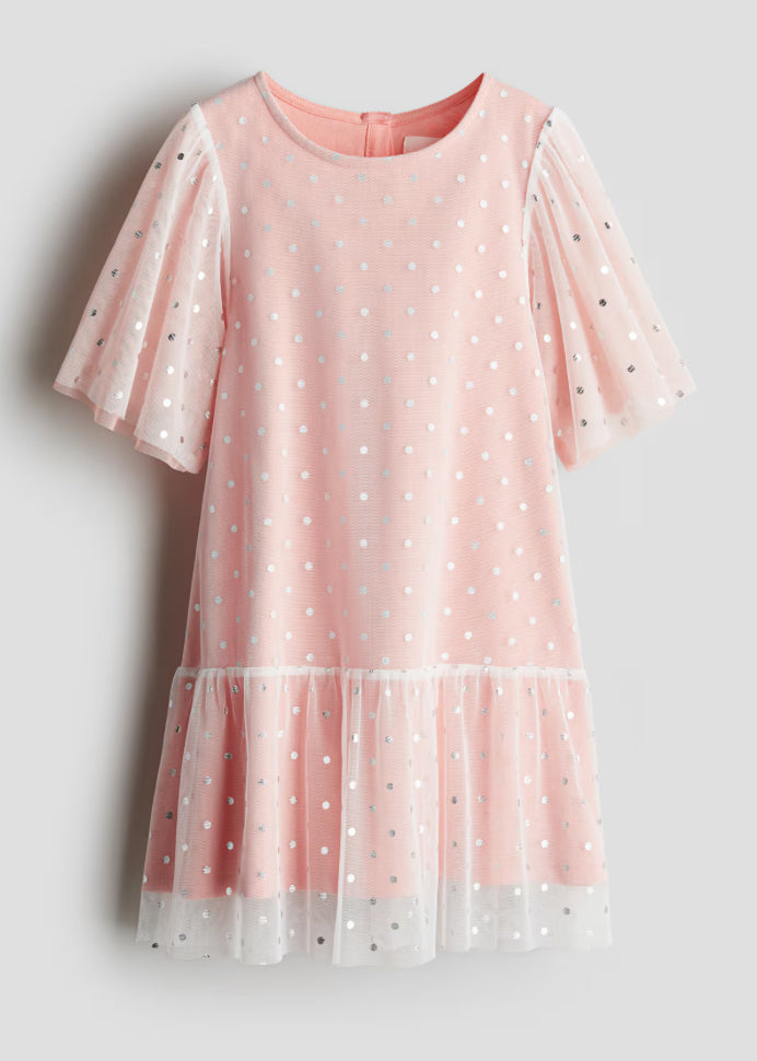 Vestido rosado con puntos plateados