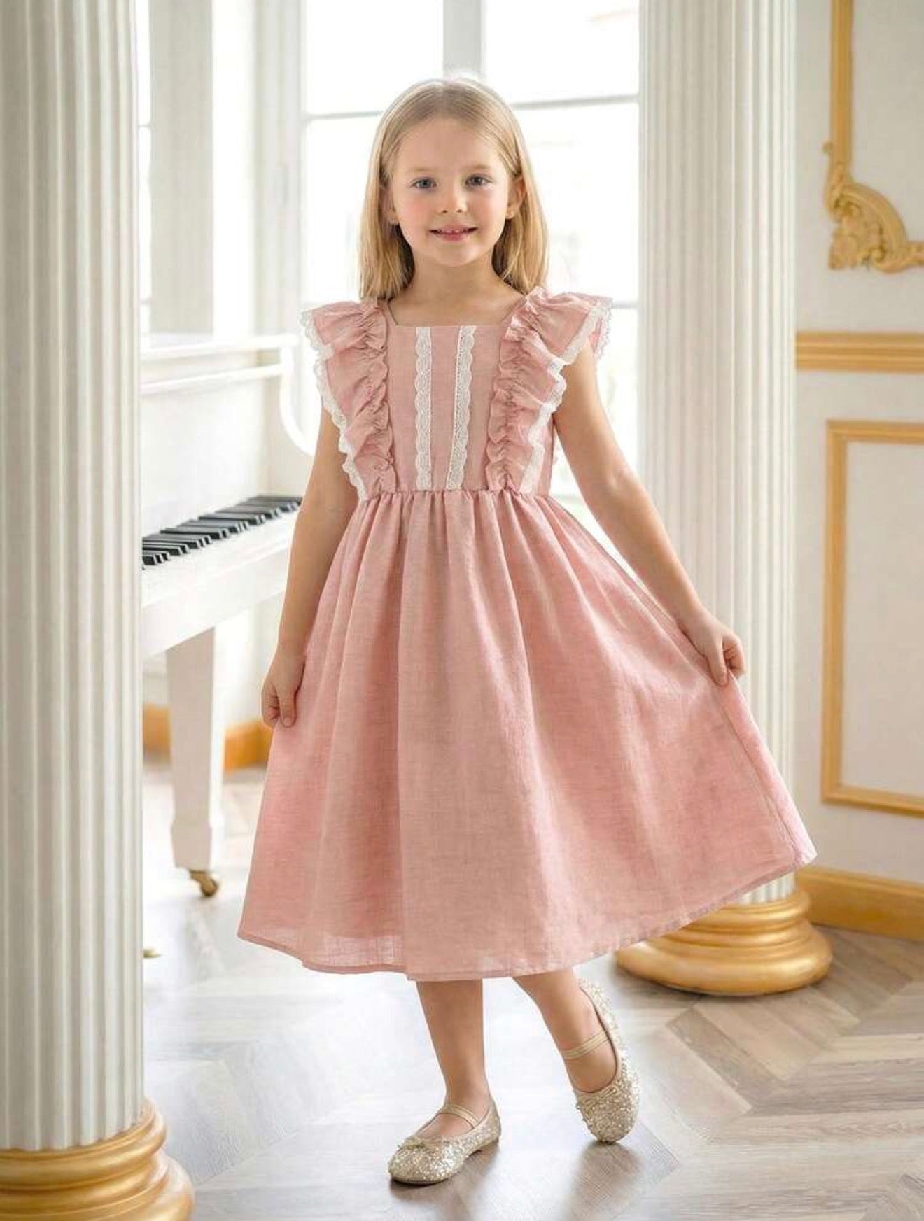 VESTIDO ROSA VIEJO MANGA VUELO