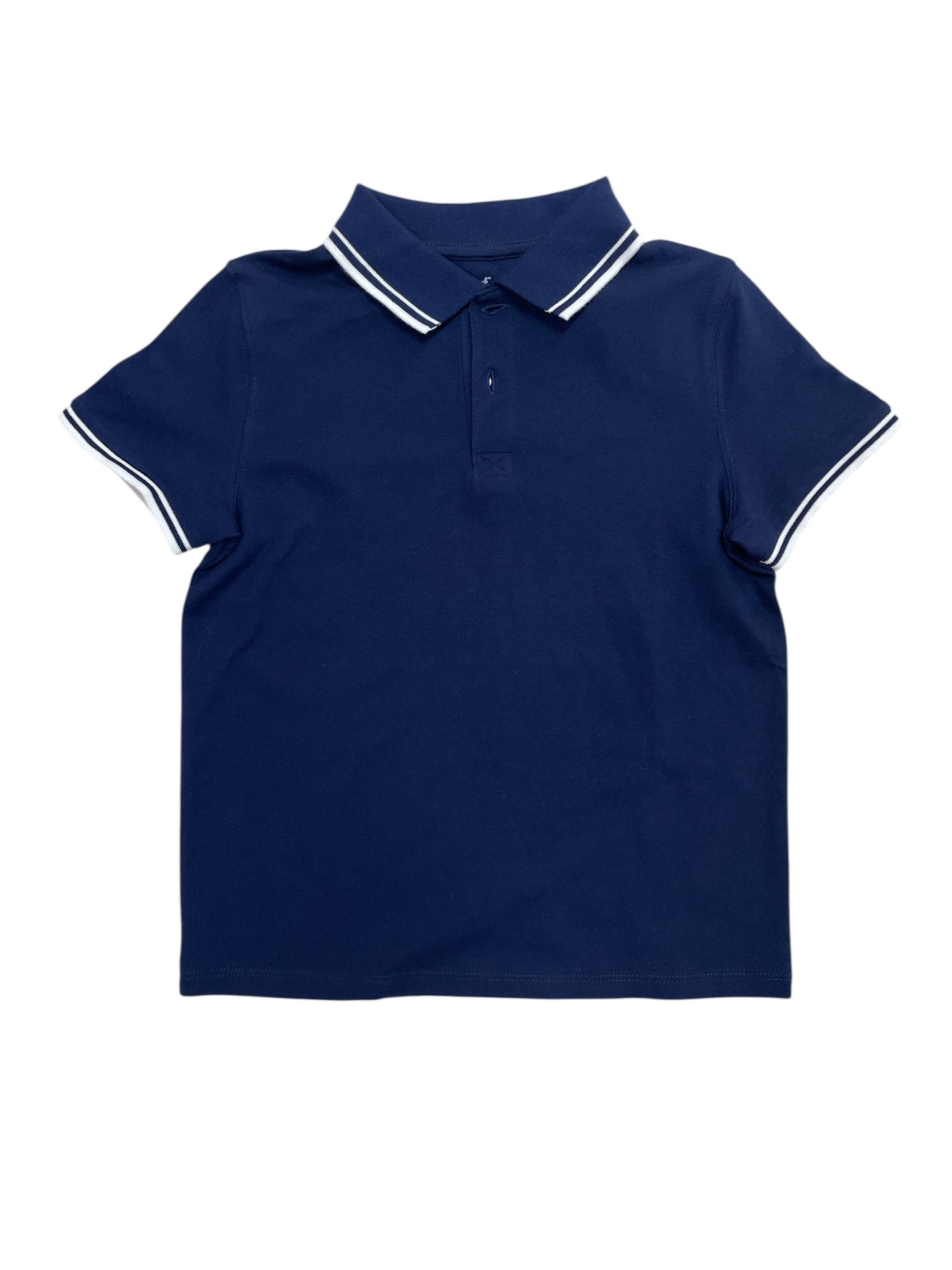 Camisa polo azul marino franja blanca cuello