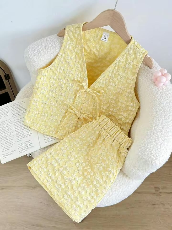 CONJUNTO SHORT AMARILLO TOP CON LAZOS