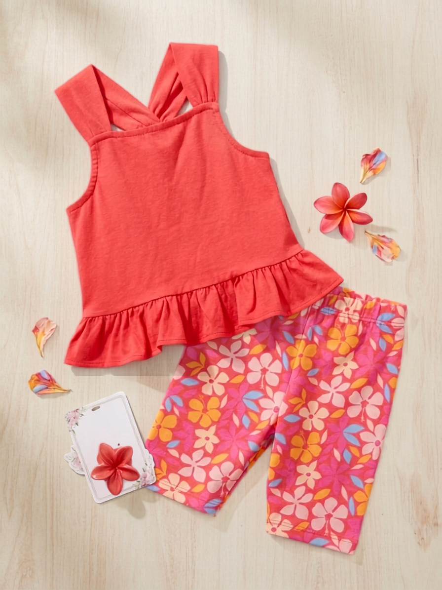 CONJUNTO SHORT FLOREADO CON ACCESORIO