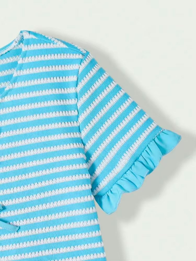 CONJUNTO AZUL RAYADO SHORT