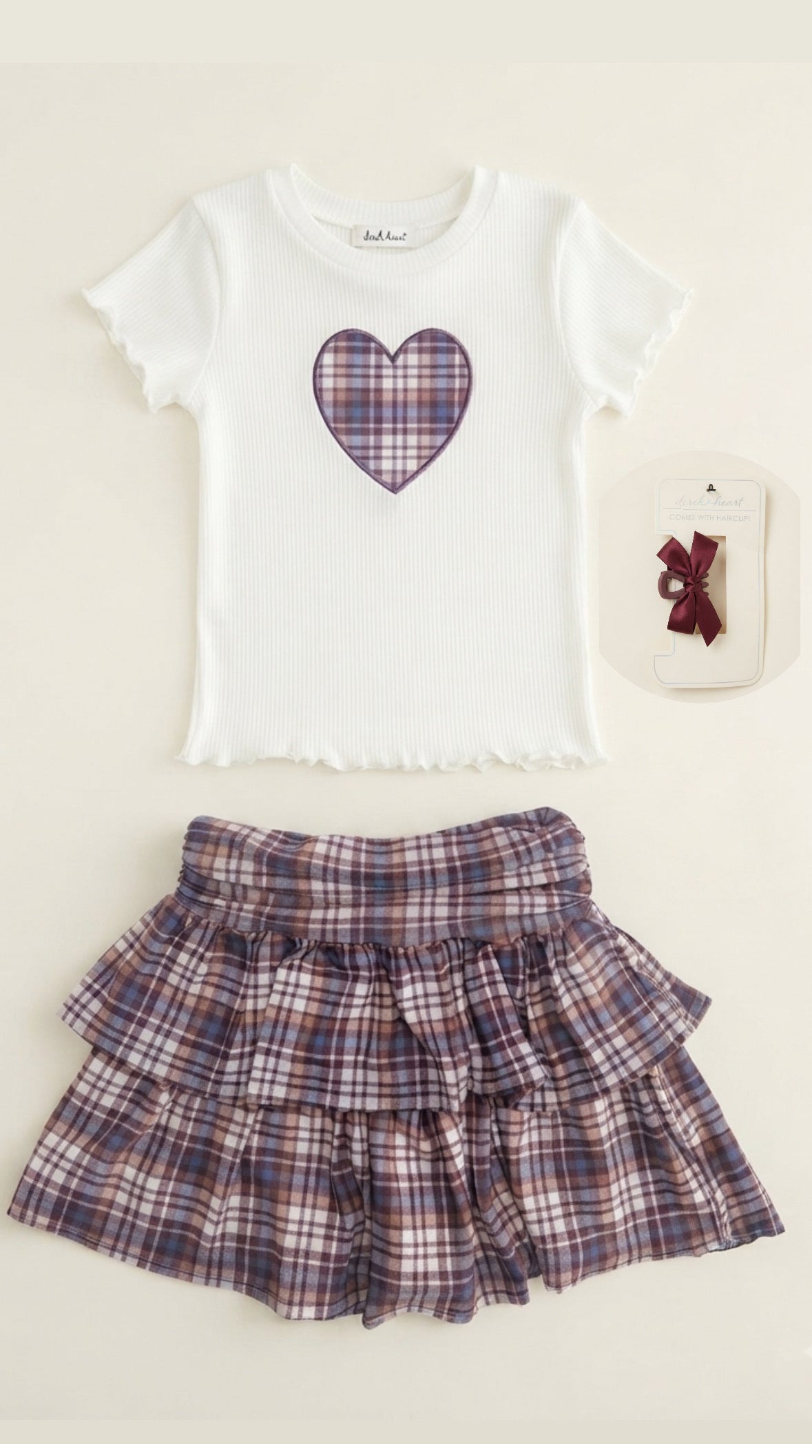 CONJUNTO FALDA CUADRICULAR TOP CORAZÓN
