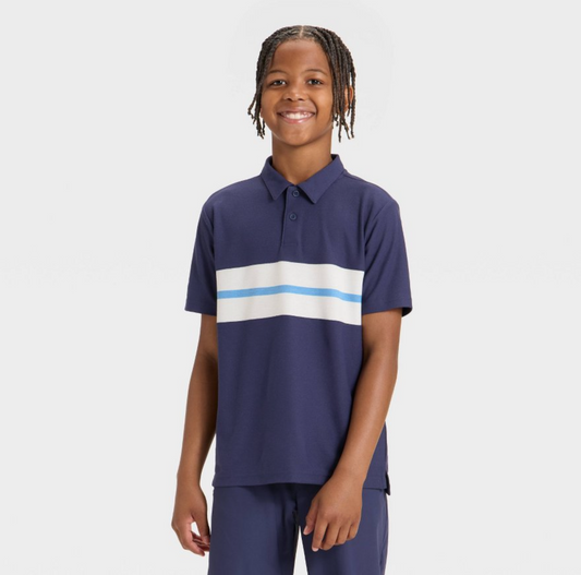 Camisa Polo azul marino linea blanca