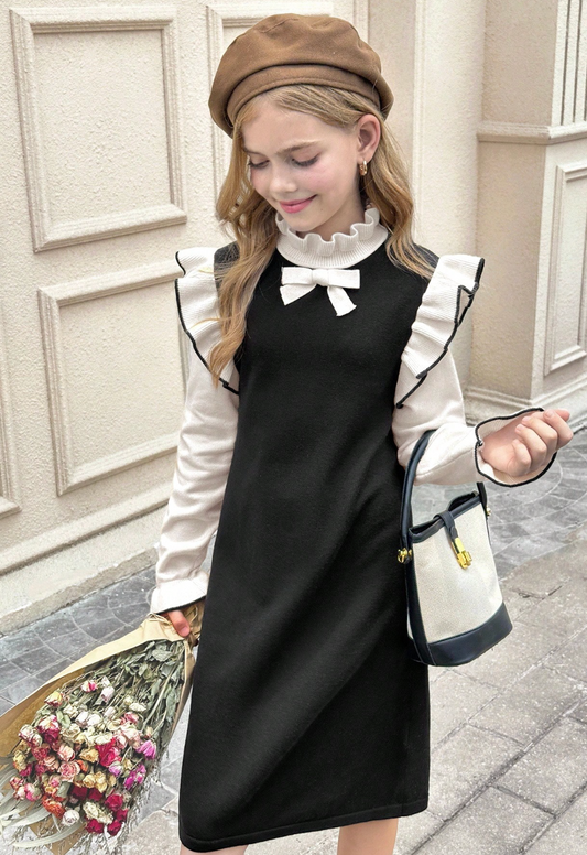 Vestido Sueter Negro con detalles Beige