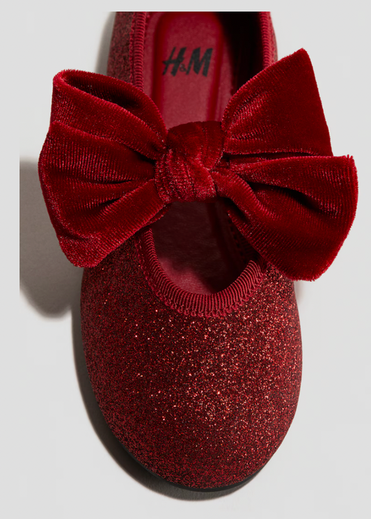 Flats Rojas Escarchadas Con Moño Pequeño