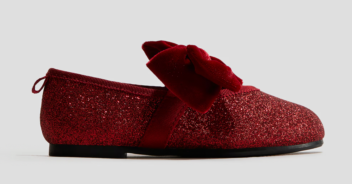 Flats Rojas Escarchadas Con Moño Pequeño