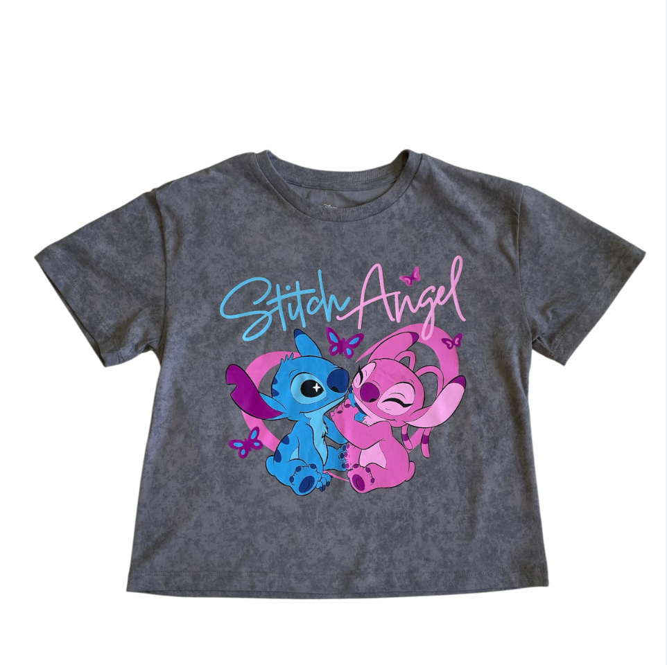Camiseta Gris de Angel y Stitch