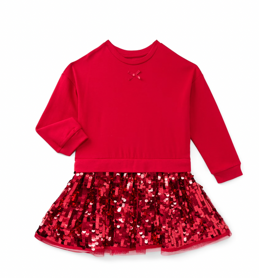 VESTIDO SUETER FALDA LENTEJUELAS ROJO