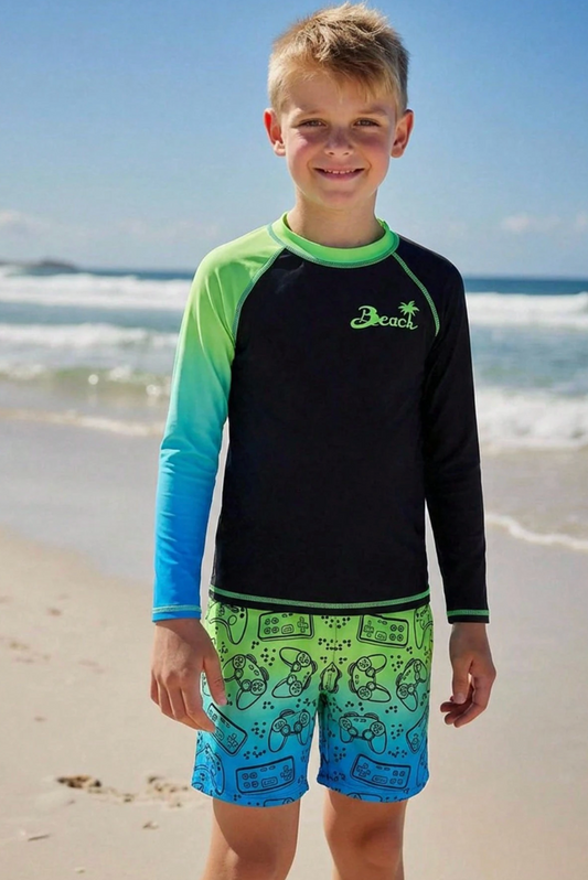 Traje de Baño niño Beach verde y azul