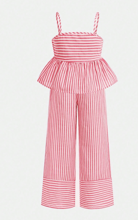 CONJUNTO rojo vino rayas