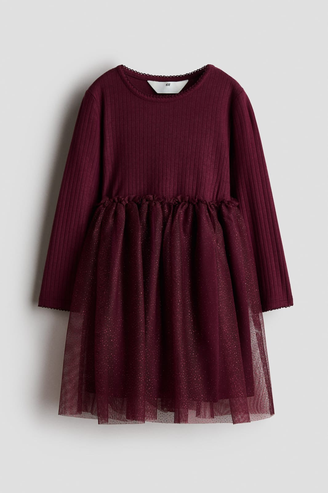 VESTIDO ROJO VINO TUL HM
