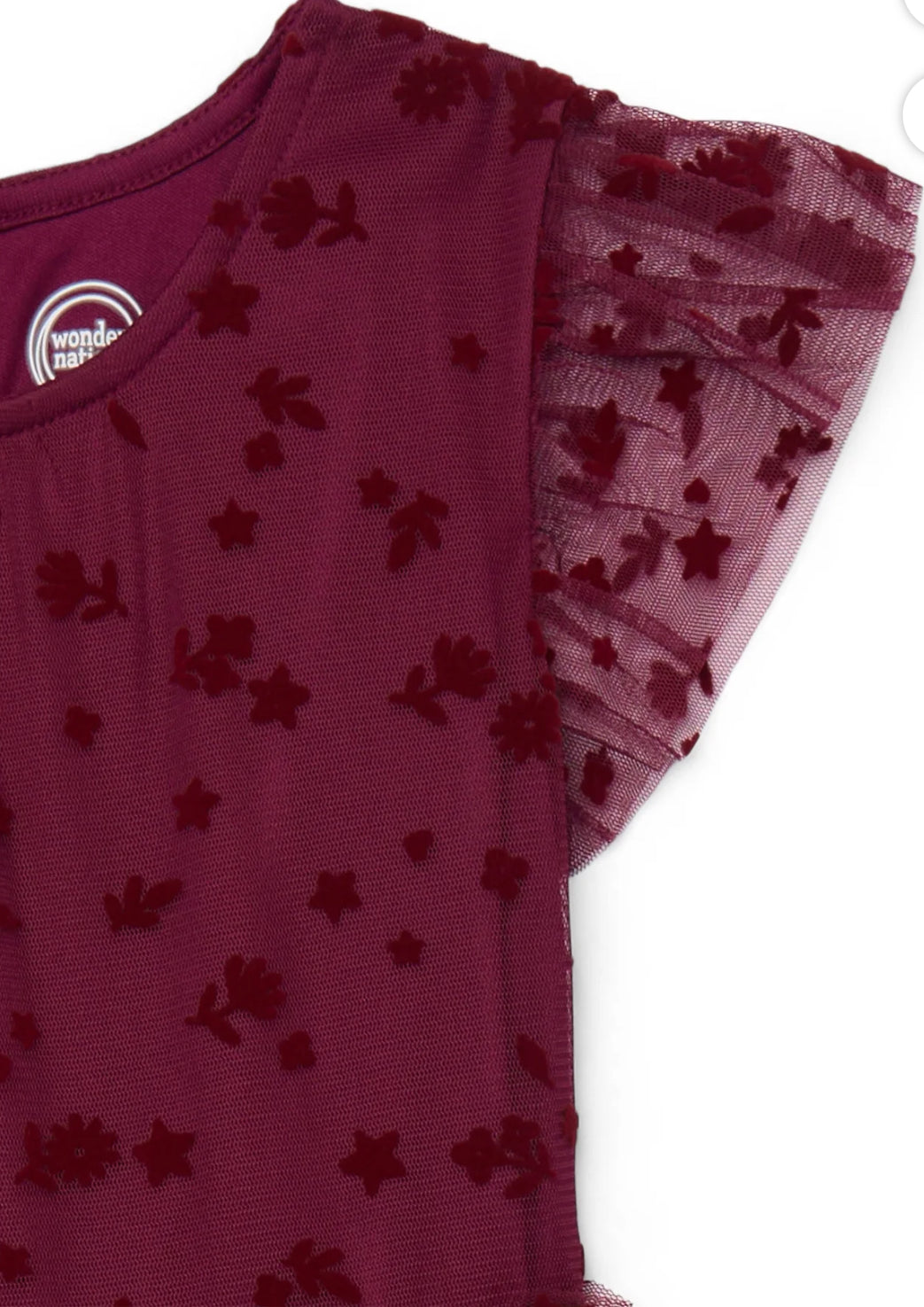 Vestido Tul Flores Rojo Vino