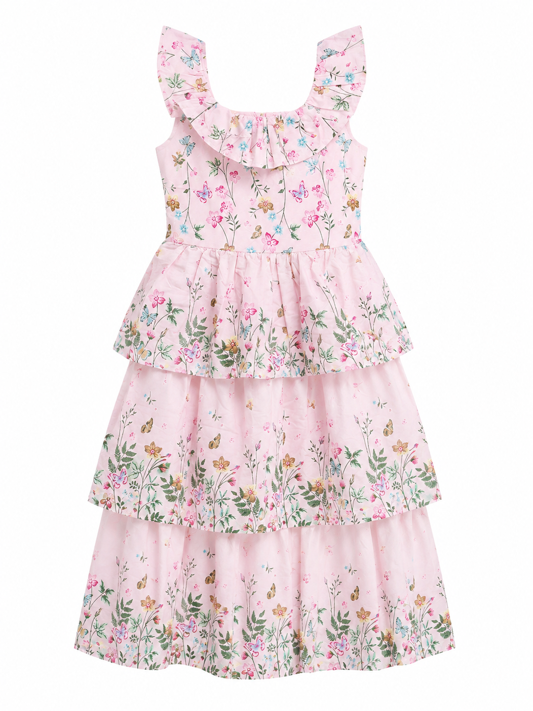 VESTIDO CON VUELO FLORAL ROSA
