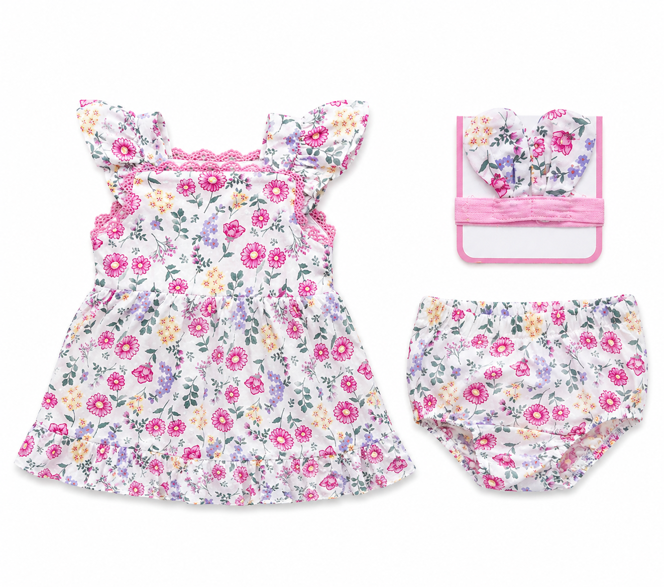 SET 3 PIEZAS VESTIDO FLOREADO BEBÉ NIÑA