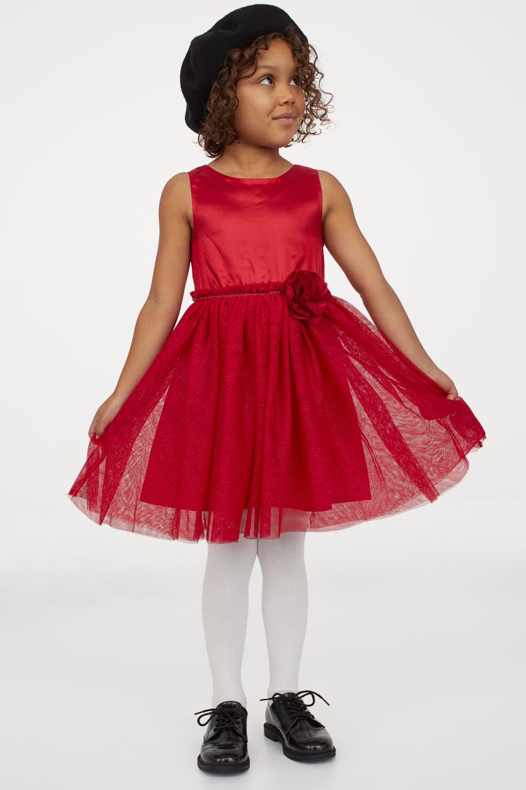 Vestido ROJO falda tul con brillos