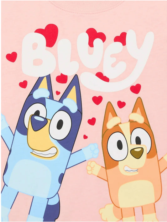 Camiseta Bluey y bingo Rosada San valentin