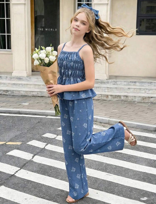 CONJUNTO 2 PIEZA AZUL FLORES