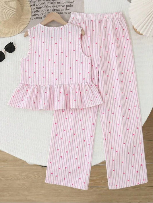 CONJUNTO RAYADO ROSA CORAZONES