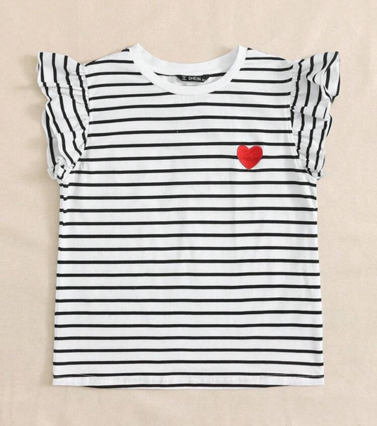 Camiseta negra Corazon Rayada manguita vuelos