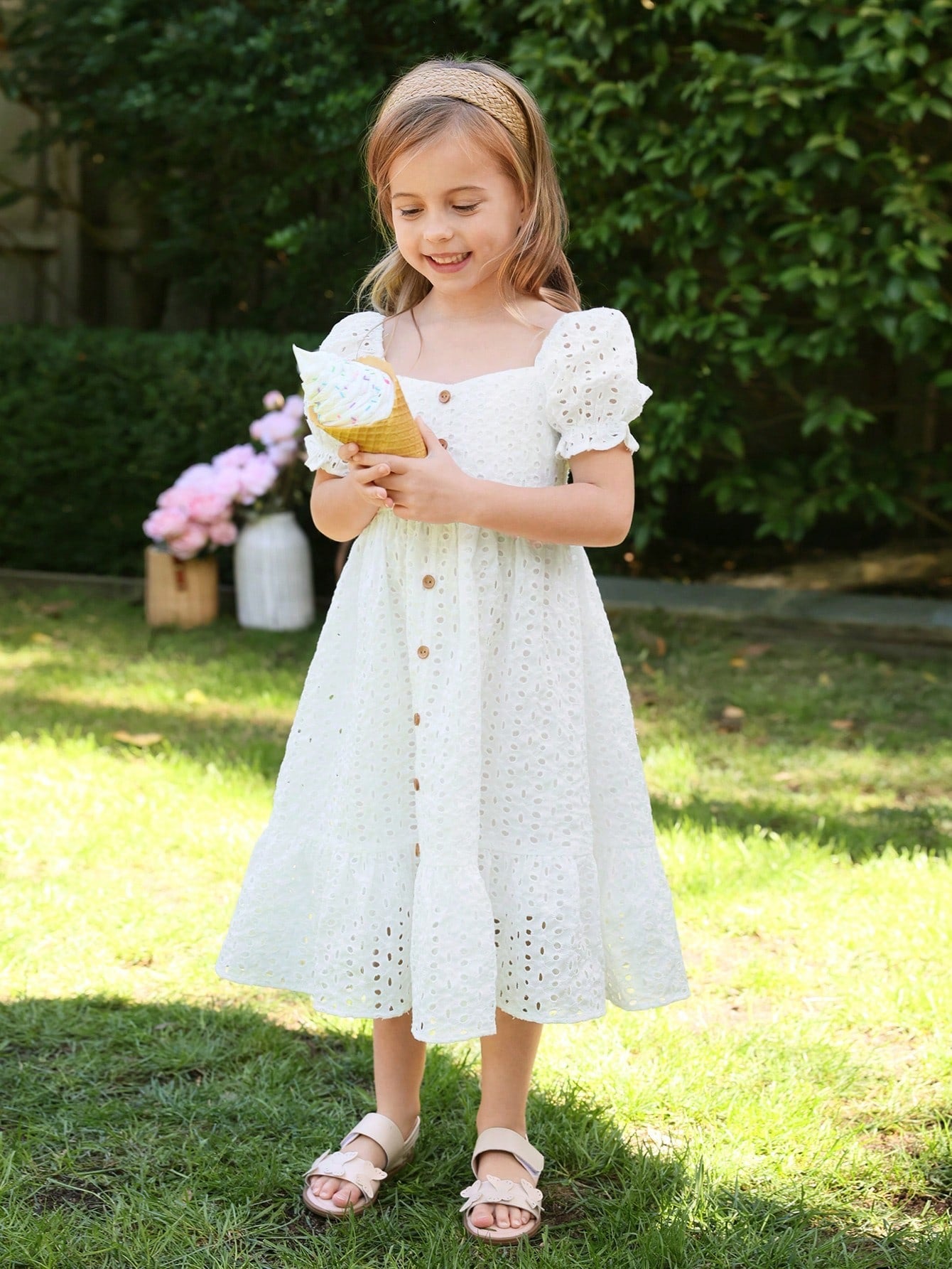 Vestido Blanco encaje con Botones