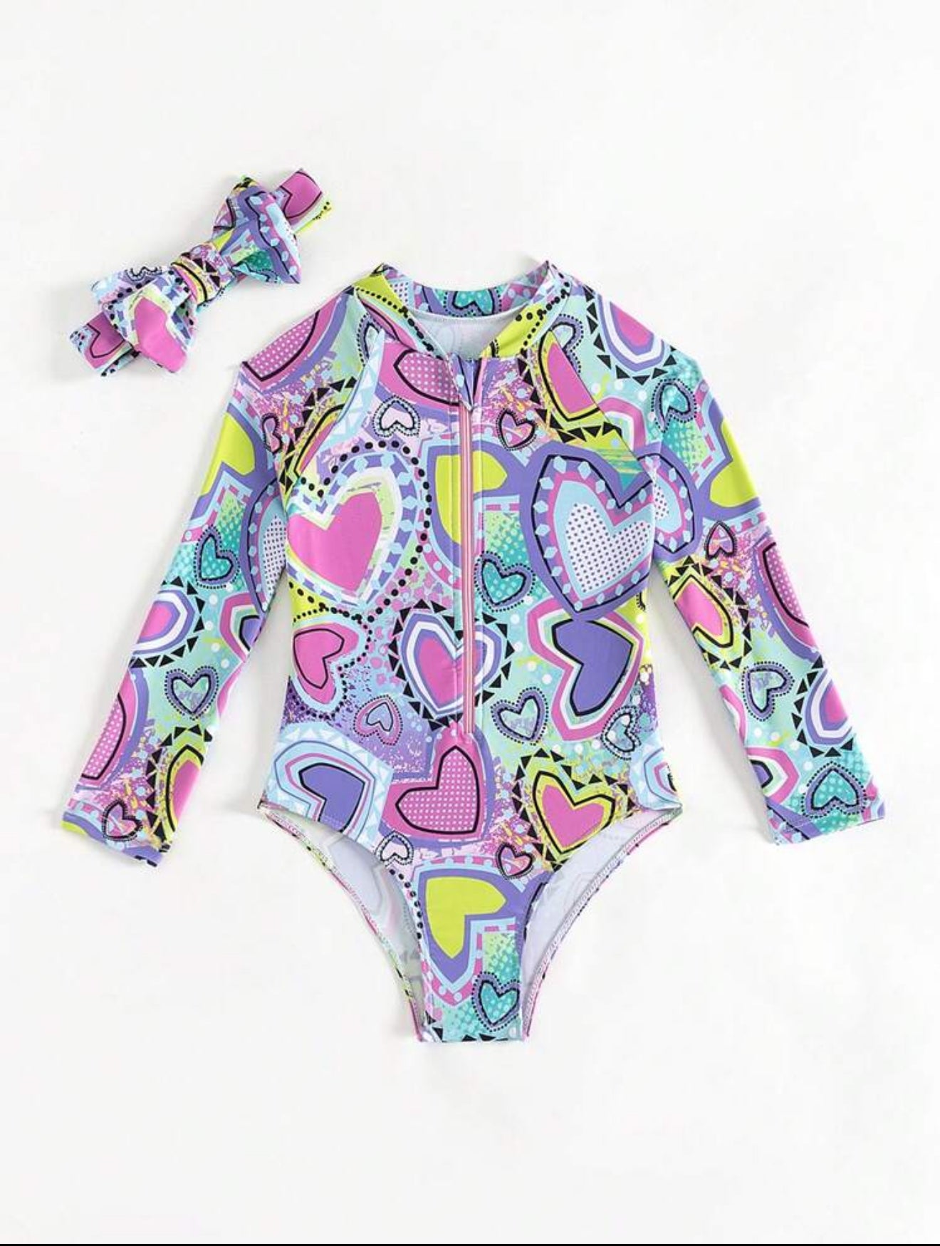 Traje de baño multicolor corazón y vincha