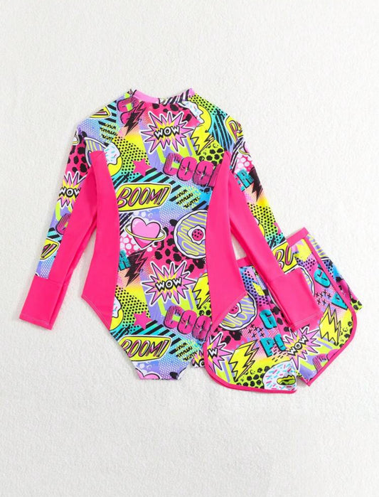 Traje de baño multicolor con short teen