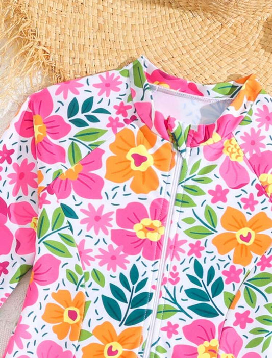 Traje de baño flores manga larga