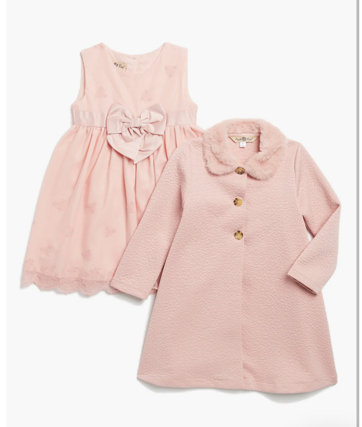 Set Vestido Rosa con abrigo blanco