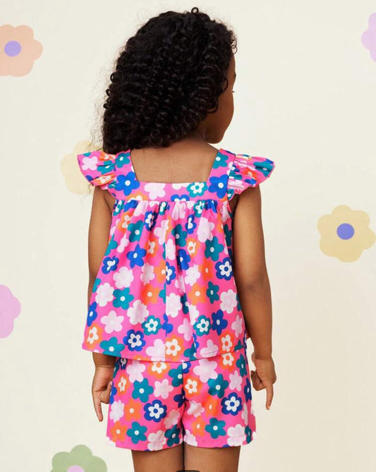 Conjunto short y top florecitas multicolor