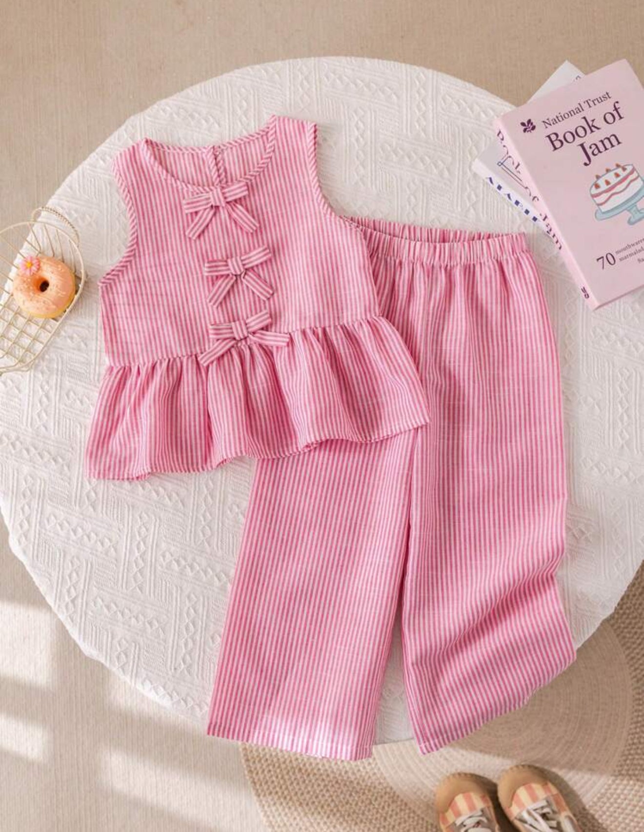 Conjunto pant y vest niña rayas rosadas