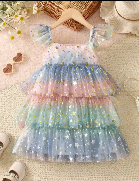 Vestido Estrellitas doradas tul