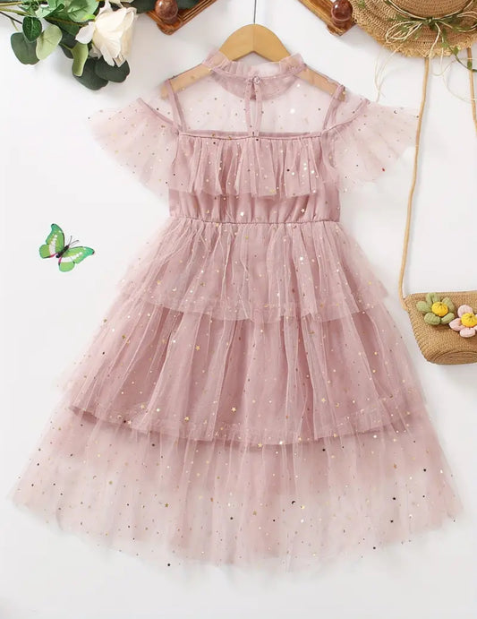 Vestido tul estrellas rosa viejo