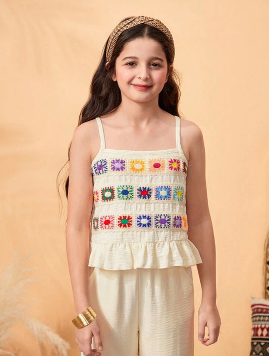 Set manta con flores crochet