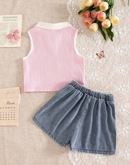 CONJUNTO FALDA SHORT Y BLUSA ROSA