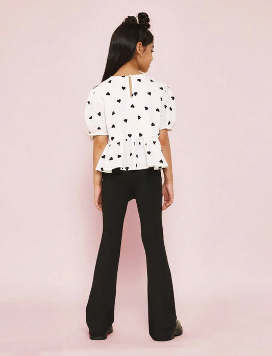 Conjunto Niña Corazones blanco y negro