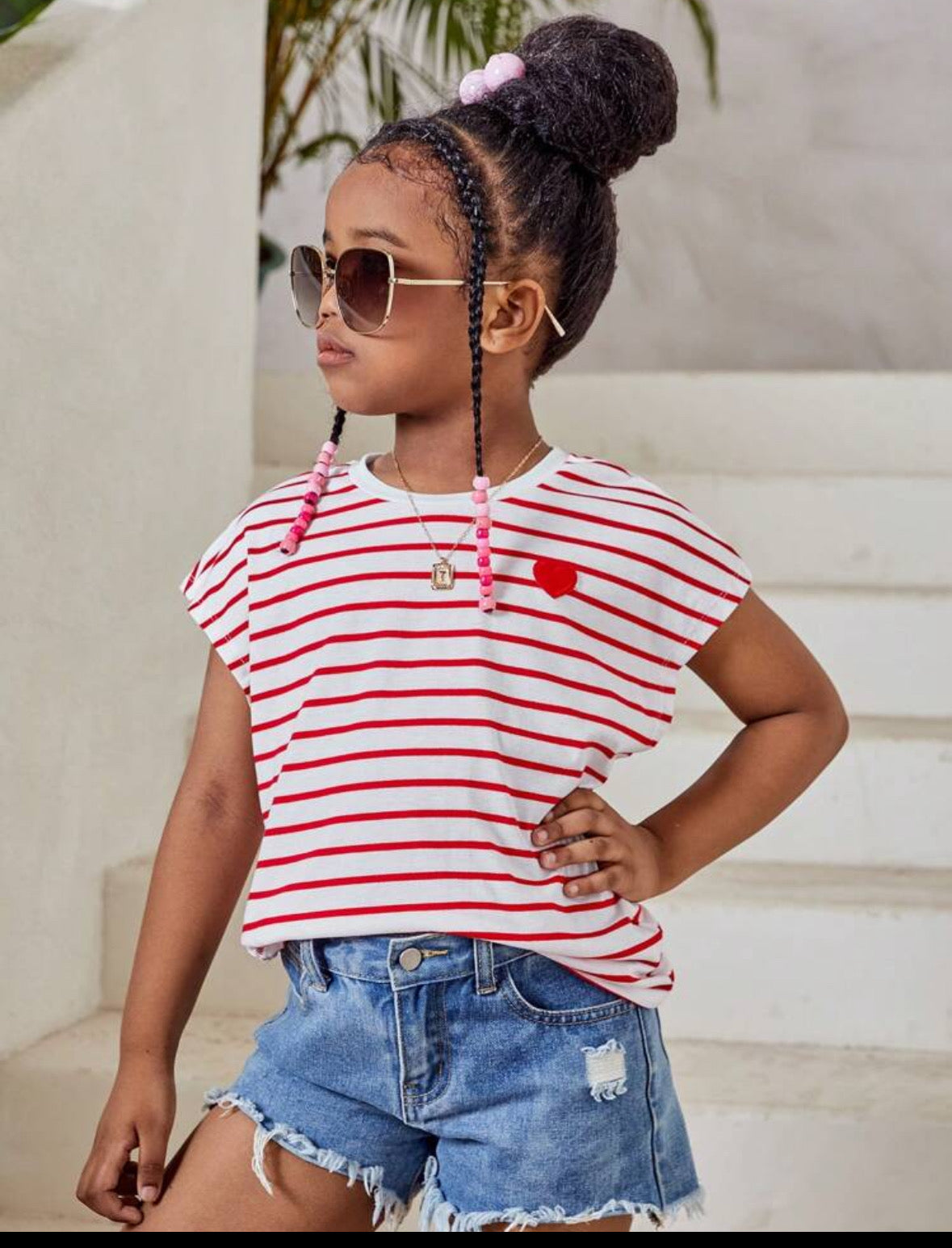 Camiseta roja Corazon Rayada