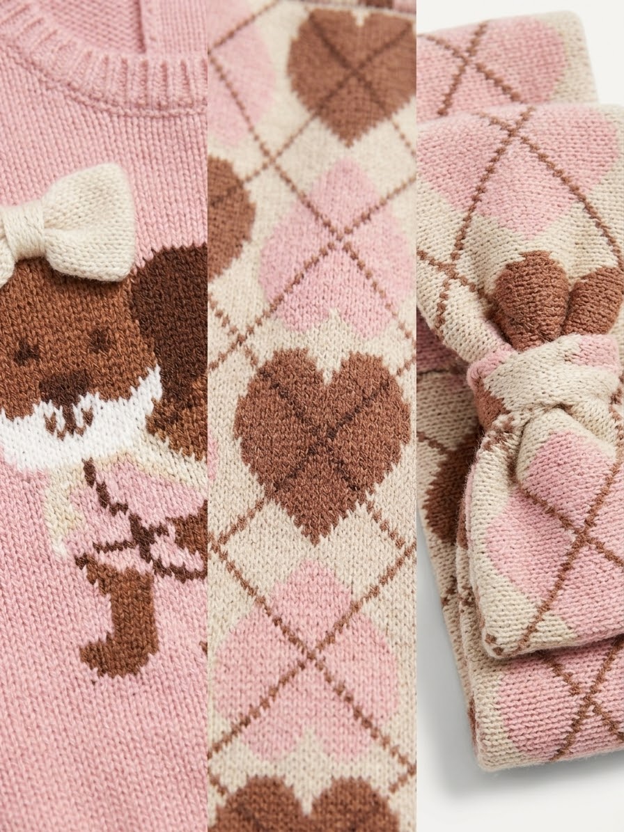 SET 3 PIEZAS ROSA FALDA CORAZONES CON PERRITO