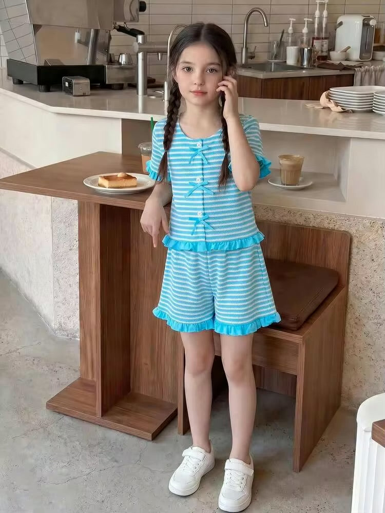 CONJUNTO AZUL RAYADO SHORT