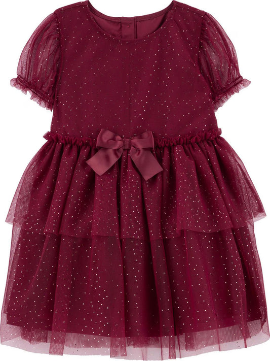 VESTIDO ROJO VINO CHONGO CINTURA puntos dorados Carter’s