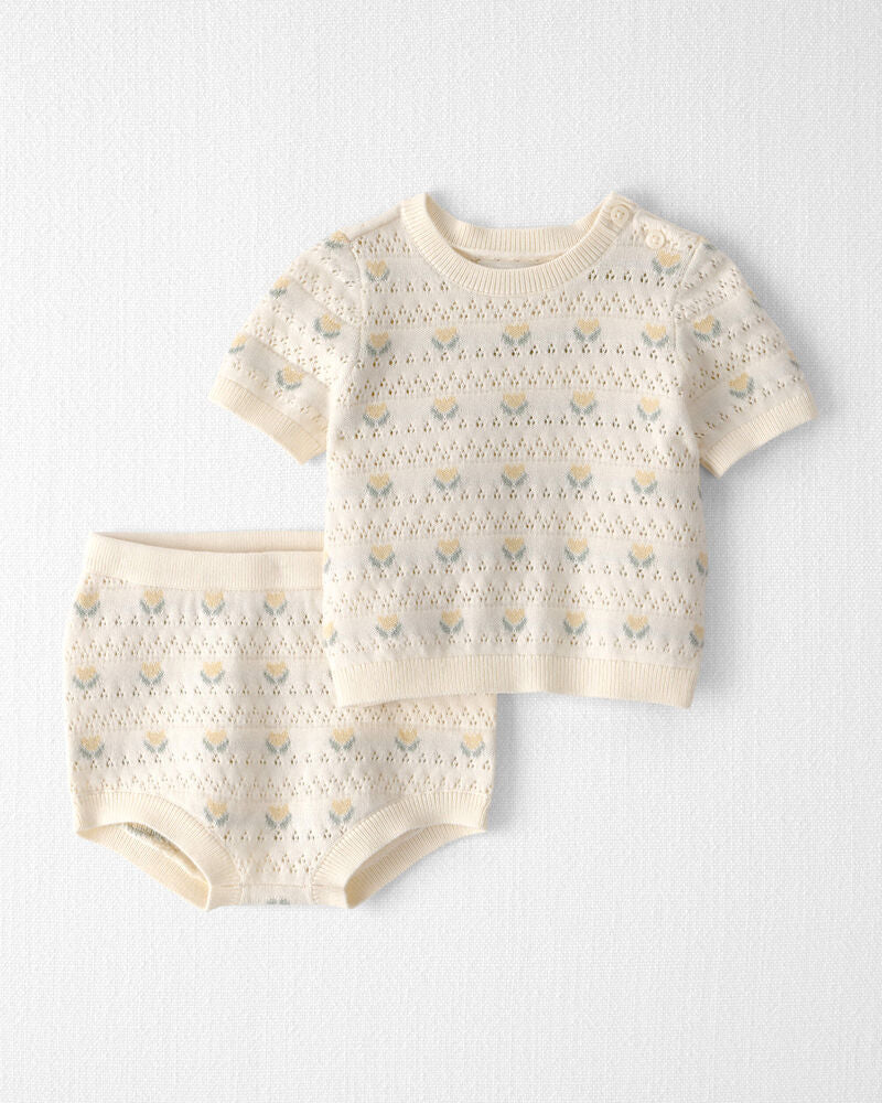CONJUNTO DE TEJIDO FLORAL BEIGE