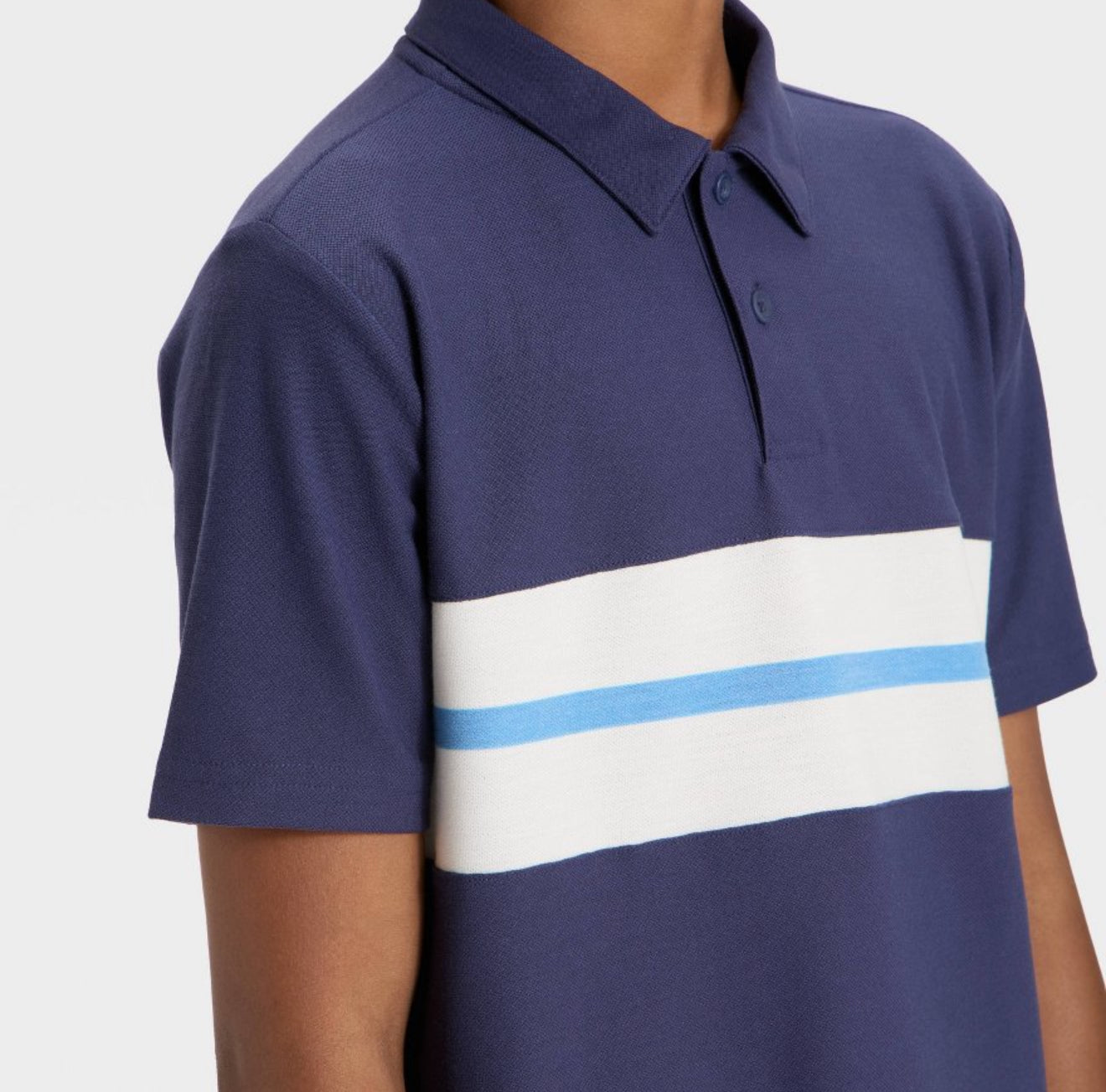 Camisa Polo azul marino linea blanca