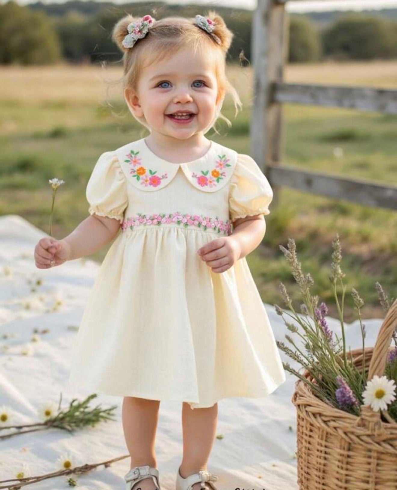 Vestido bebé lino flores