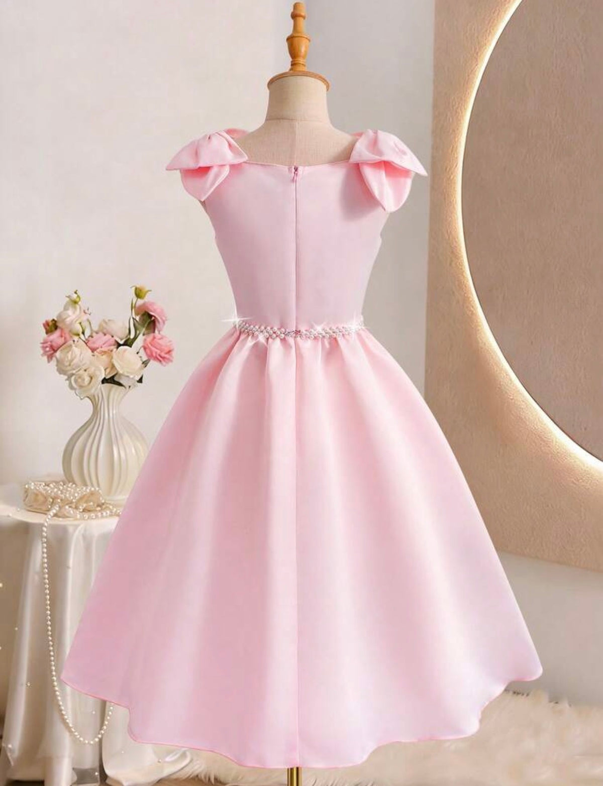 Vestido satin Rosa fajita de Perlas