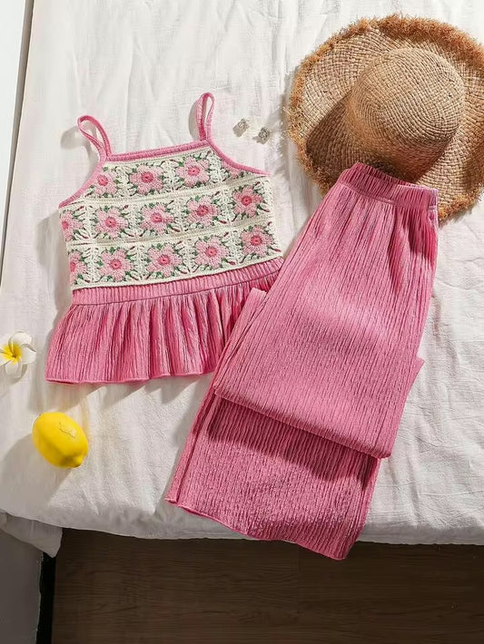 CONJUNTO ROSA DE TEJIDO GRANDE