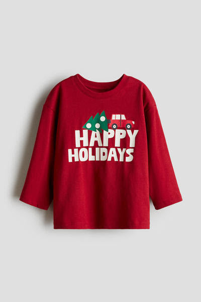 Camisa Manga Larga roja “Happy Holidays” H&M