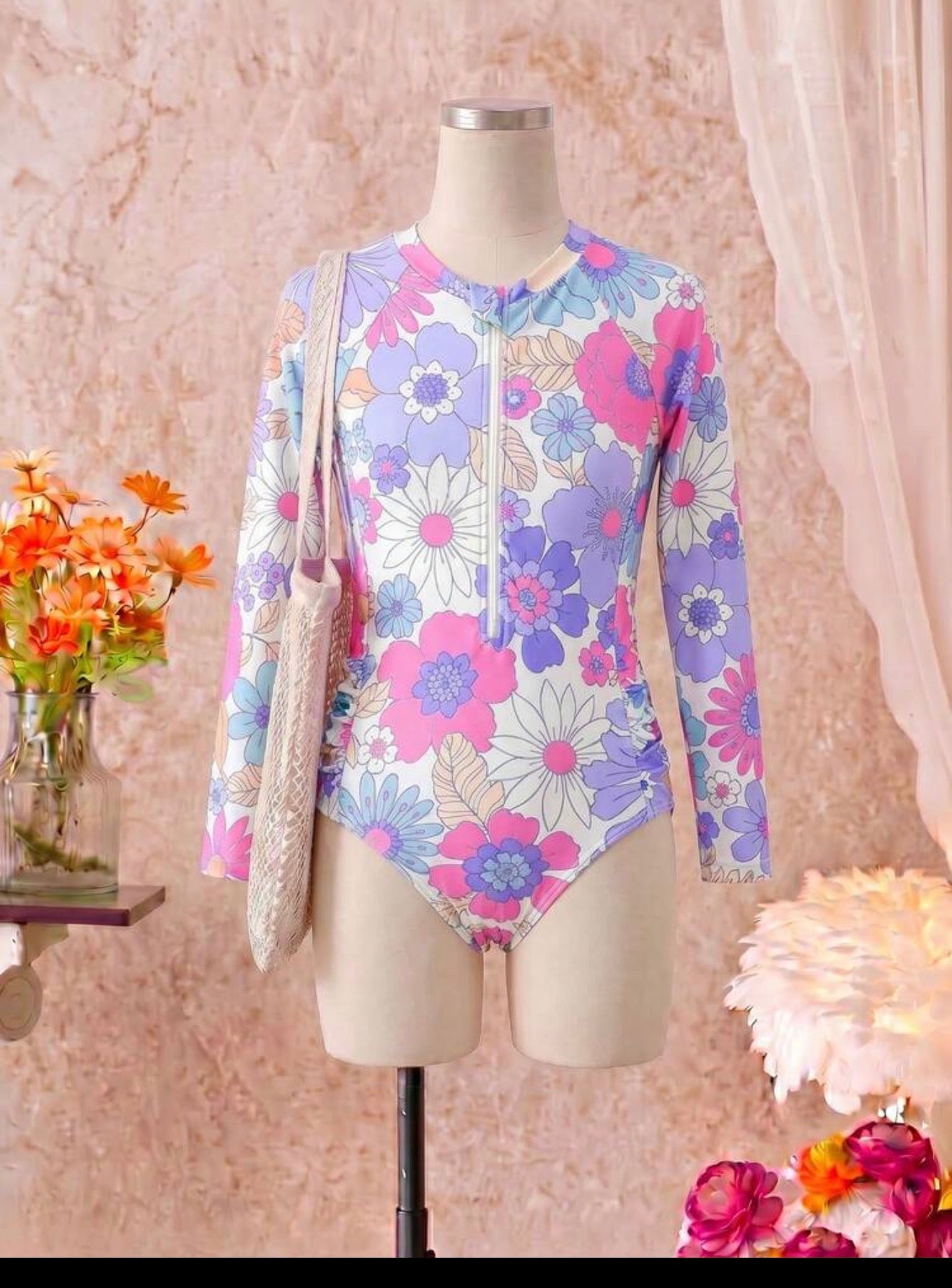 TRAJE DE BAÑO MANGA LARGA FLOREADO