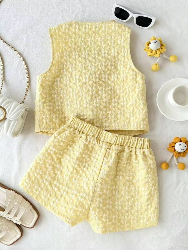 CONJUNTO SHORT AMARILLO TOP CON LAZOS