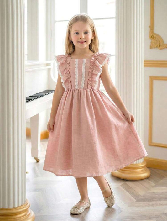 VESTIDO ROSA VIEJO MANGA VUELO