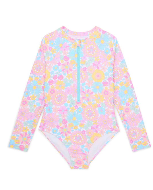 Traje de Baño Manga Larga WN flores Rosado